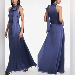 Sachin&Babi Kayla tie-neck halter gown, cobalt blue. Size 14, never worn.